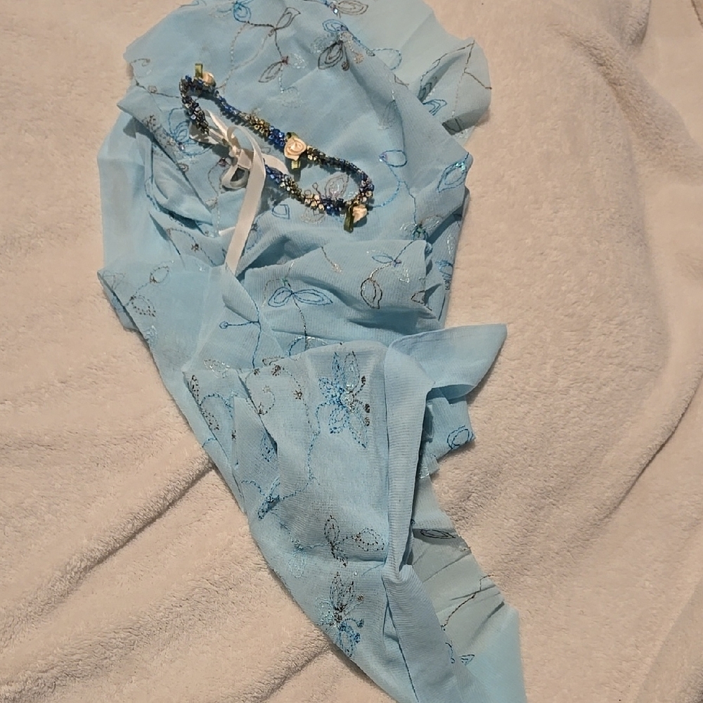 Blue Floral Embroidered Scarf